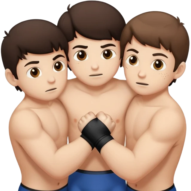 Three young brunette brothers wrestling each other emoji