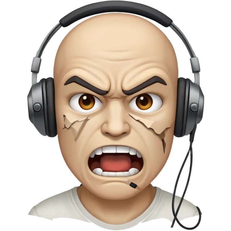Gamer rage face with broken headset emoji