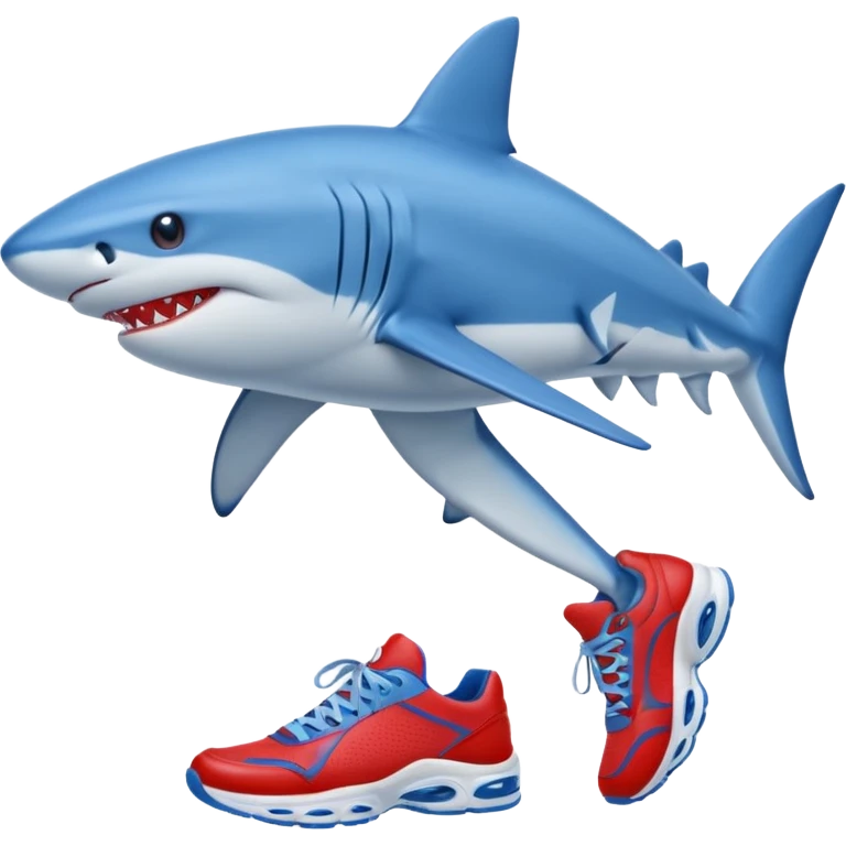A blue shark with blue human legs and red sneakers emoji