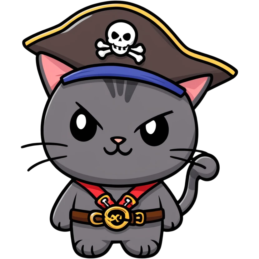 black cat with pirate hat emoji