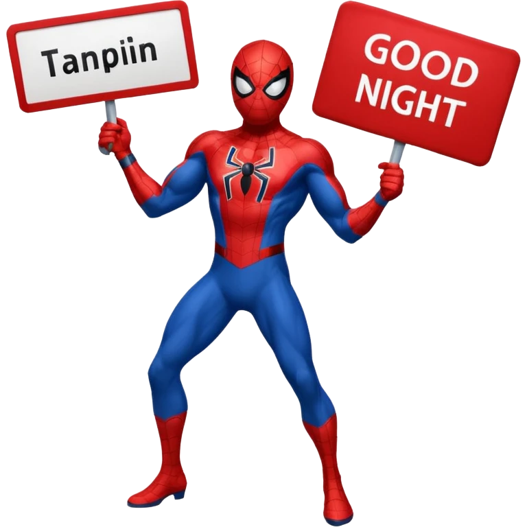 Spider-Man holding a sign that says good night emoji