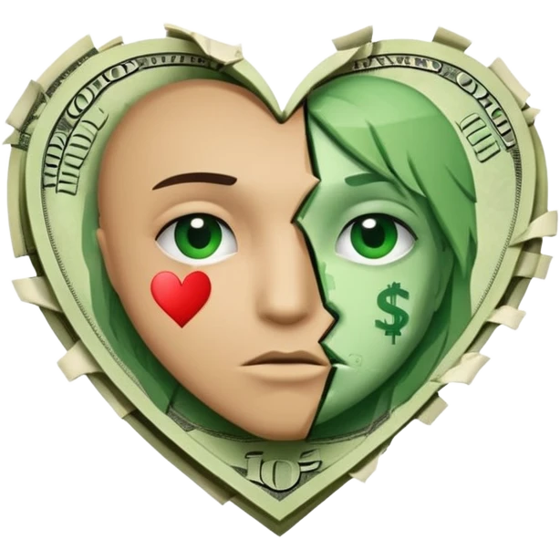A broken heart glued together by dollars emoji