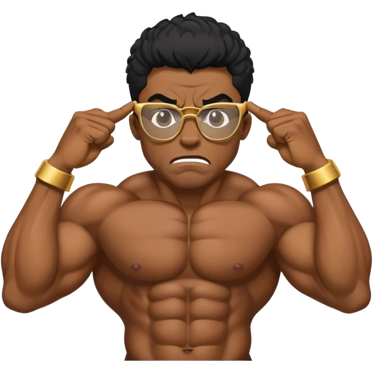 black bodybuilder with gold glasses frustrated pulling hair emoji