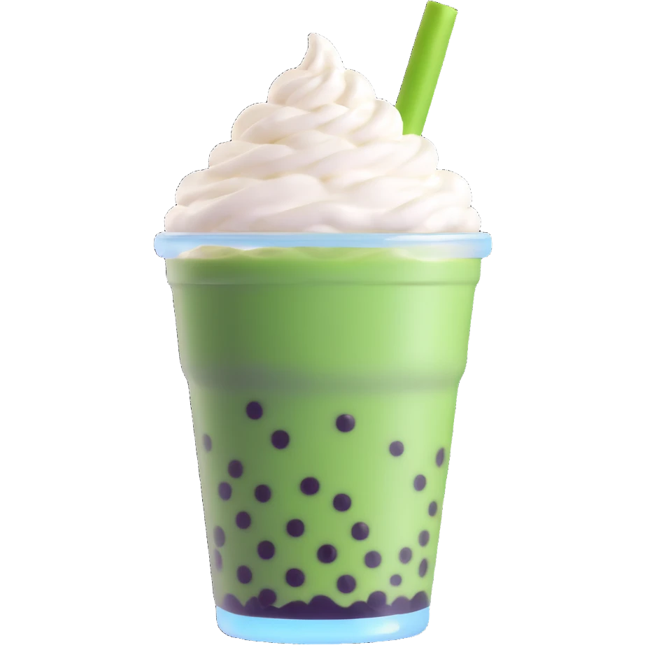 green bubble tea with whipped cream on top emoji