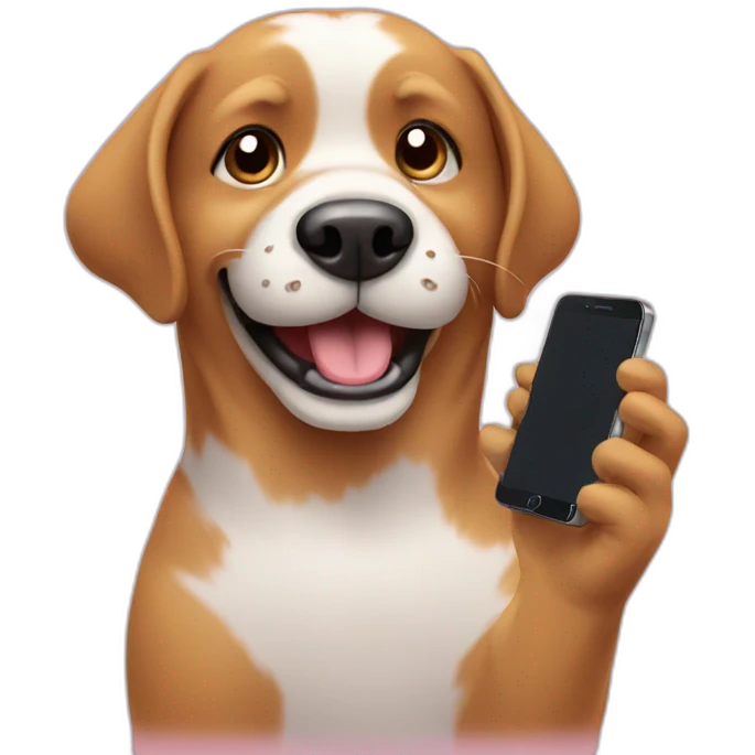 Dog happy to use his smartphone emoji