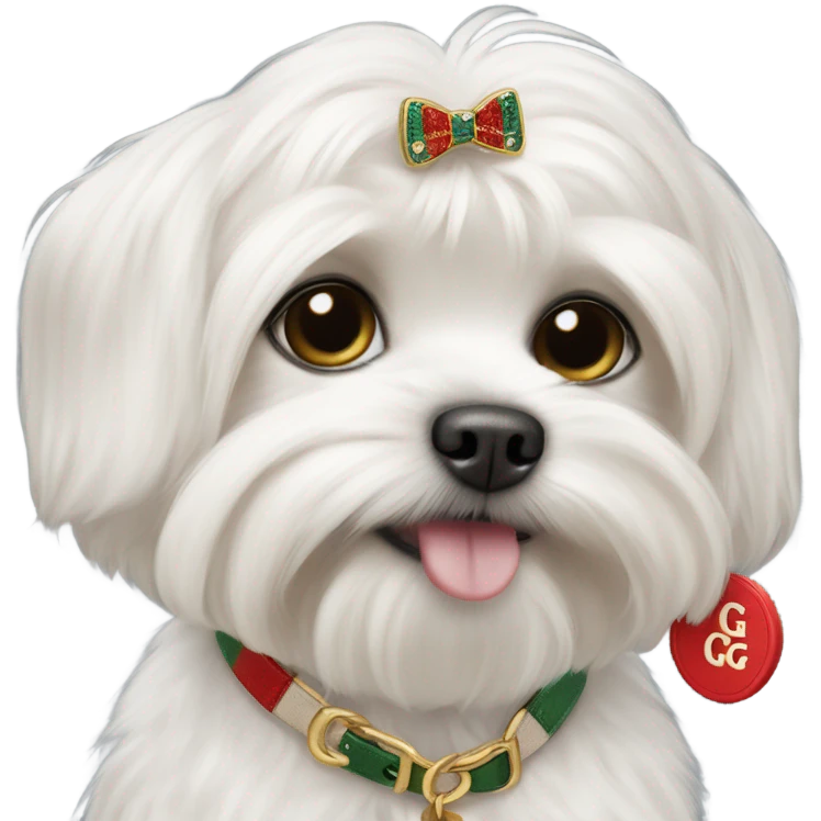 maltese dog with a gucci name tag emoji