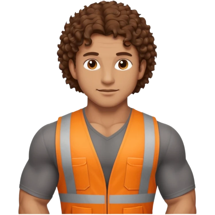 Hot male engineer with curly brown hair and muscles emoji