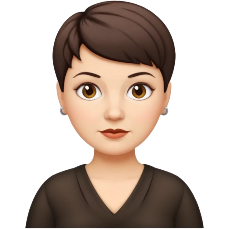 classic teacher emoji but fatter and with a black pixie cut, make her white and the pixy cut is pointy and dark brown and she is very fat emoji