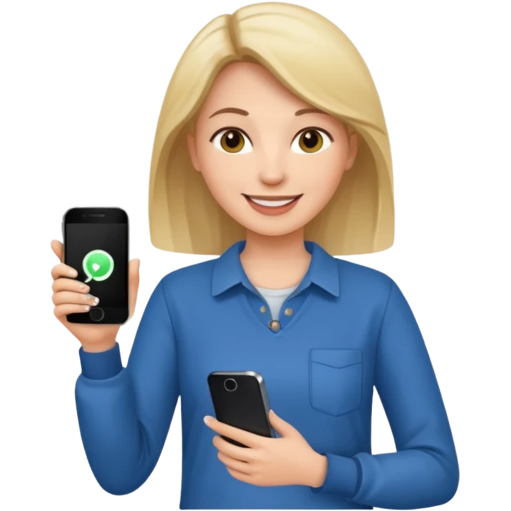 woman casual clothes holding a phone in one hand emoji