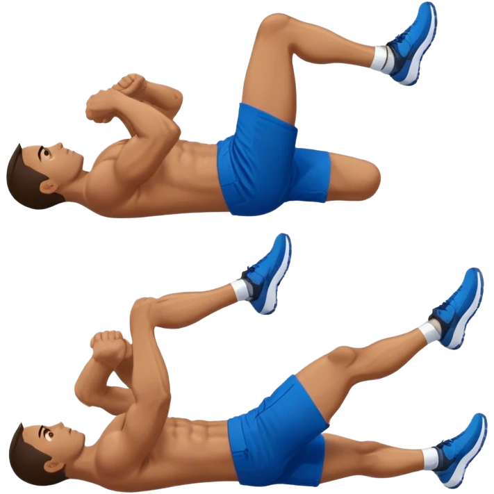 side-view of guy in blue shorts doing decline crunches emoji