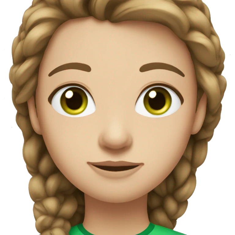 brown hair, green eyes, white ski emoji