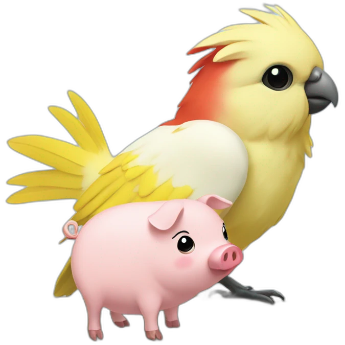 cockatiel nearby with pig emoji