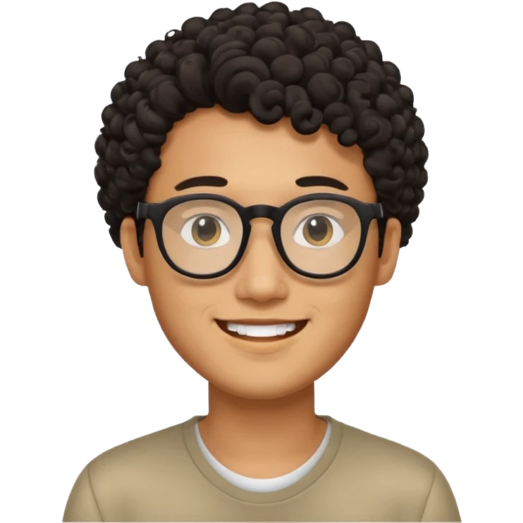Asian guy with curly hair and black glasses emoji