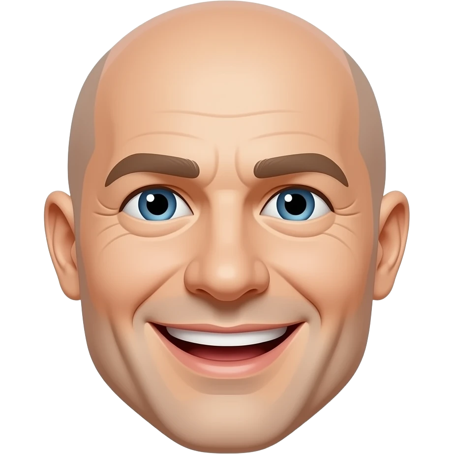 a white bald man, whit a happy face emoji