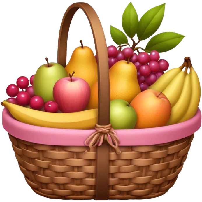A brown basket of fruits with some pink aesthetic motives on the basket in an ios 18 emoji  emoji