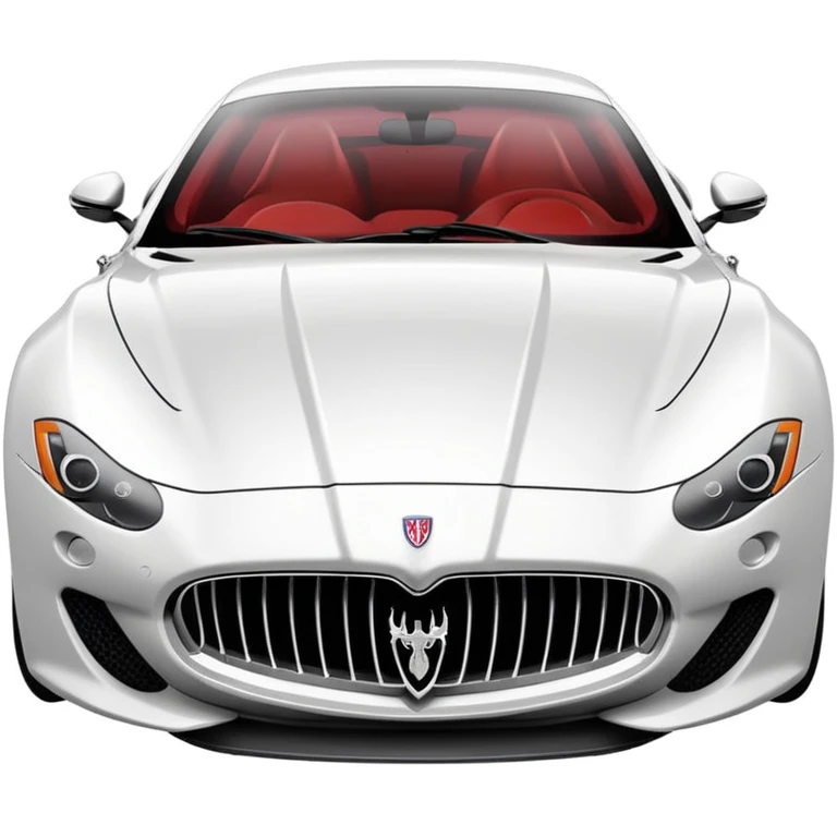 emoji-style Maserati sports car with bold grille, trident logo, sleek curves, vibrant highlights, minimal linework, white or light gray background, emphasizing speed and sophistication emoji