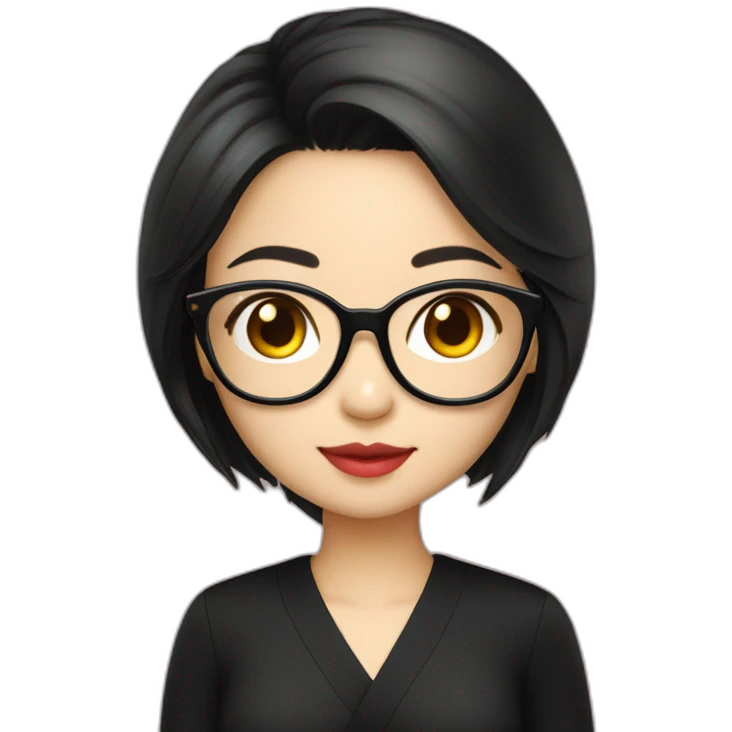 cute-singaporean-chinesegirl-in-black-dress-with-black-hair and golden glasses emoji