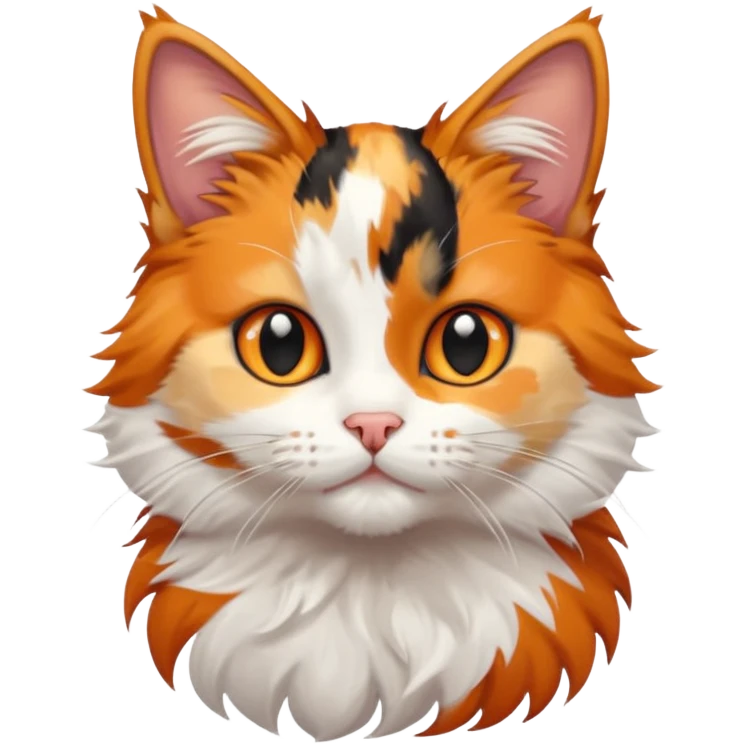 A high-resolution photo-realistic digital illustration of a calico cat kitten emoji