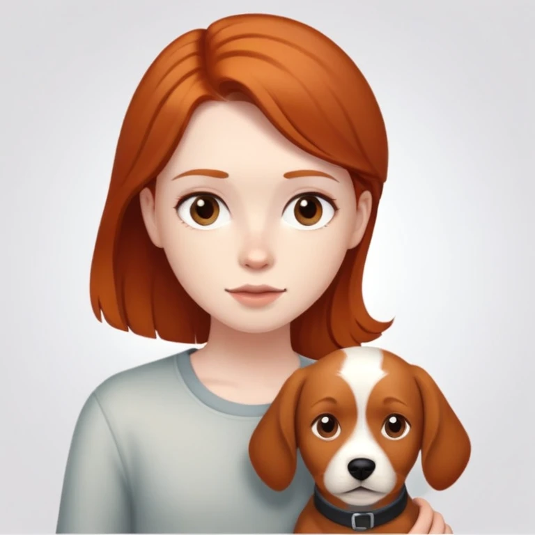 Dark hair girl and ginger hair boy with a brown short dog emoji