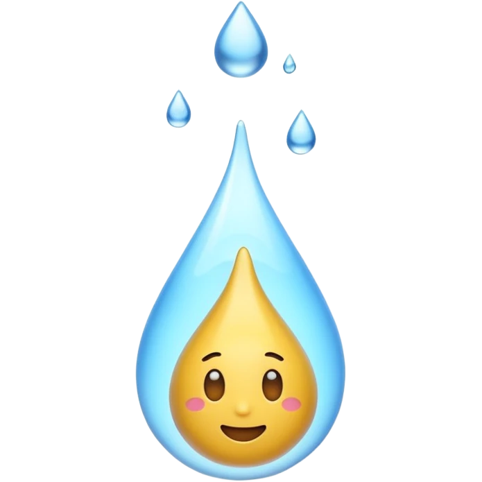 3D iPhone style emoji of a liquid drop falling, glossy and translucent, mid-air motion, isolated on white background, soft shadows, high detail, playful and cute. emoji