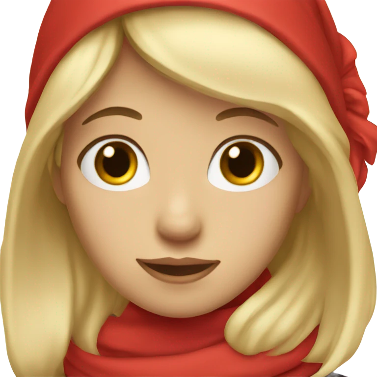 girl with blonde hair and bangs wearing a red scarf over her head emoji