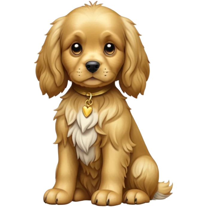 cinematic-[cocker spaniel dog]-realistic-full-body-sitting-emoji,-tail-resting-loosely-beside-its-paws,-head-tilted-dramatically,-scruffy-[solid gold]-fur,-simplified-yet-realistic-focused-features,-highly-detailed,-glowing-with-an-almost-sarcastic-glow emoji