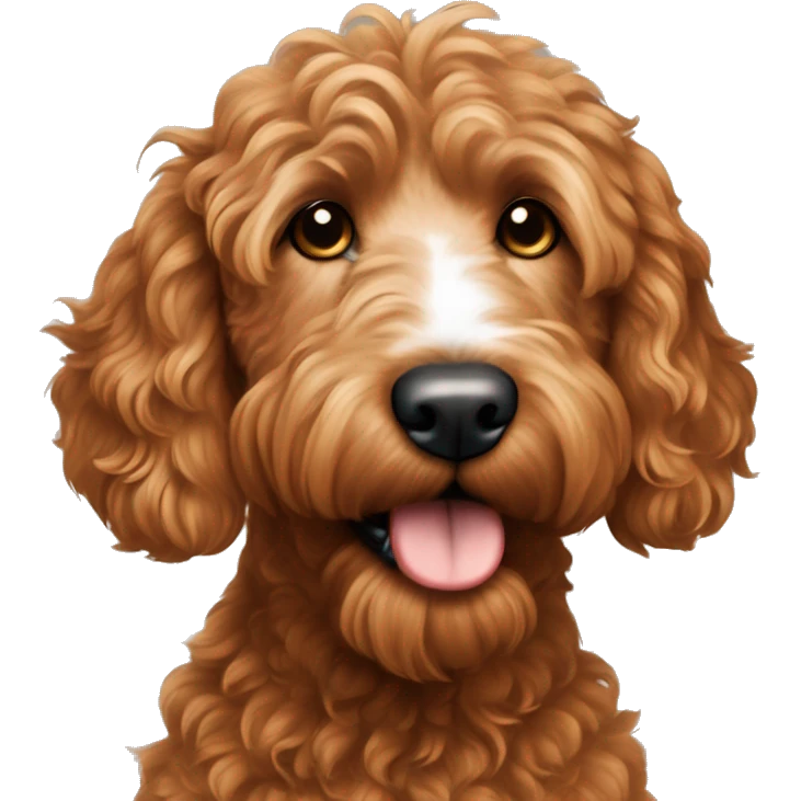 red goldendoodle with wavy hair and a white nose emoji