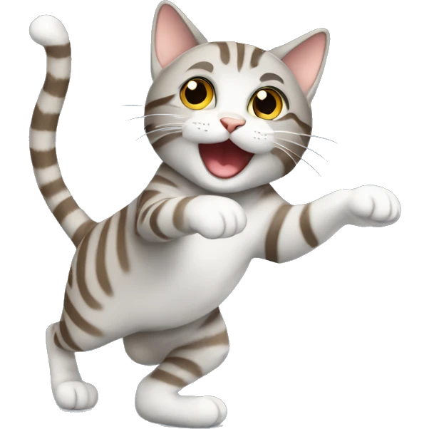 Light grey brown tabby cat dancing standing  emoji