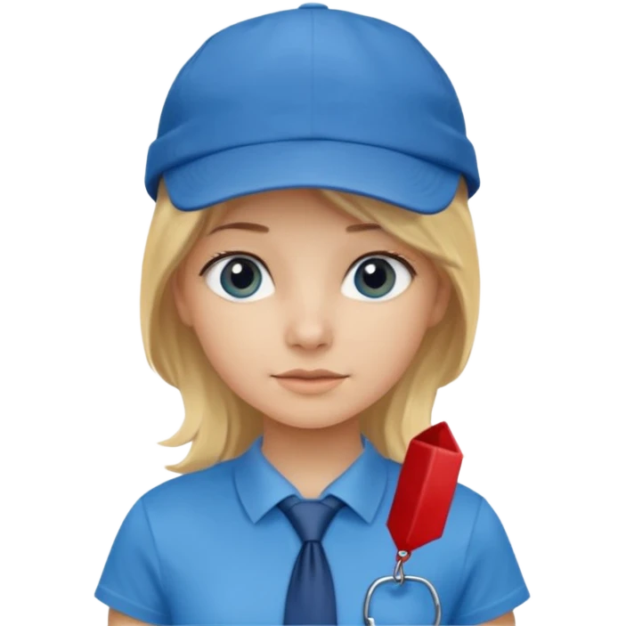 bloande girl with tshirt blue tie and cap emoji