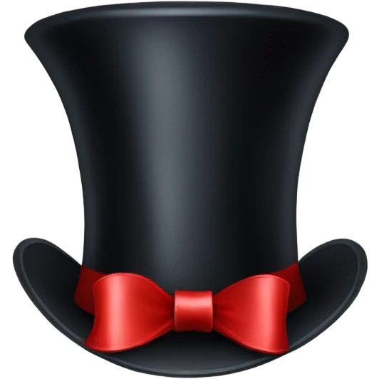 A black top hat displaying a red ribbon around the base. The ribbon forms a visible bow at the front, with the ends falling slightly over  emoji