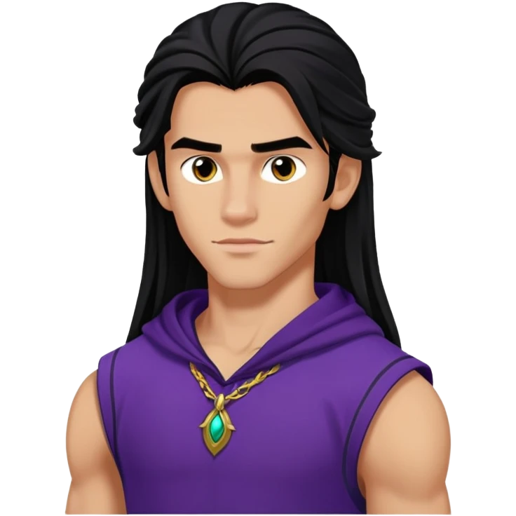 Jay from Descendants, long dark hair, athletic outfit, son of Jafar emoji