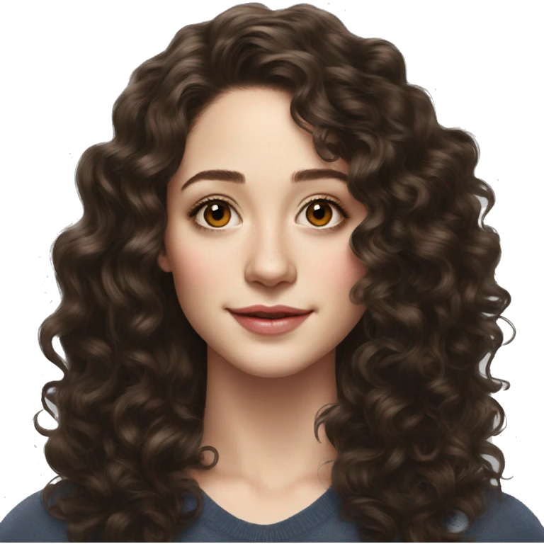 Emmy Rossum Teenager long dark brown curly hair, hyperreal photoreal emoji