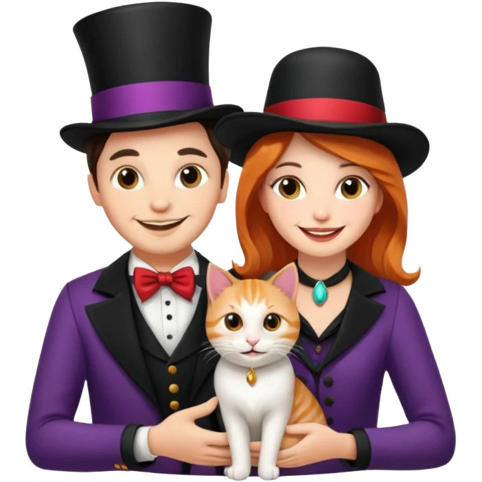 magician couple and their pet cat emoji