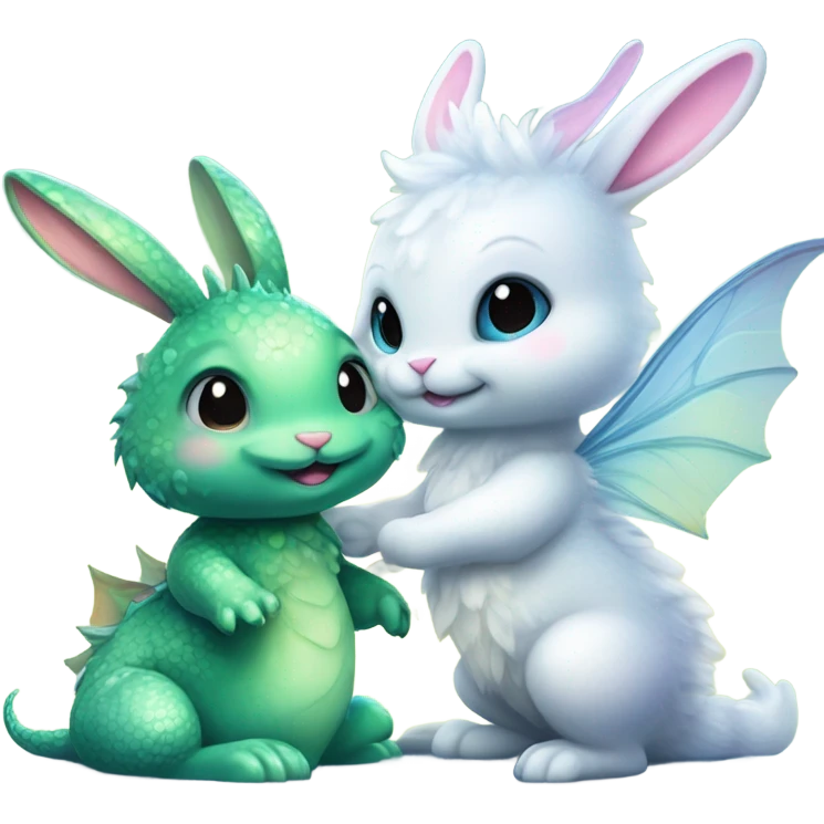 Cute fairy bunny and cute water dragon same size as best friends  emoji