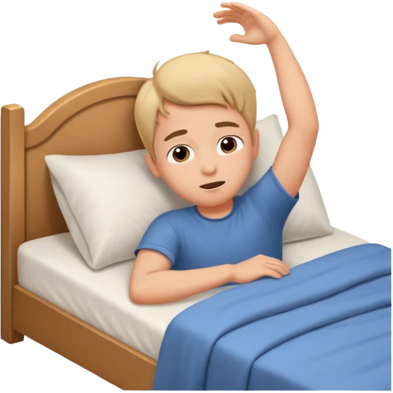 emoji- of a cute stretching boy waking up in bed emoji