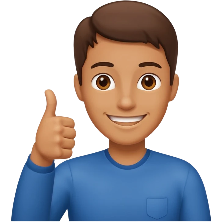 Buat gambar aw shucks yg sedang senang dan berikan jempol emoji