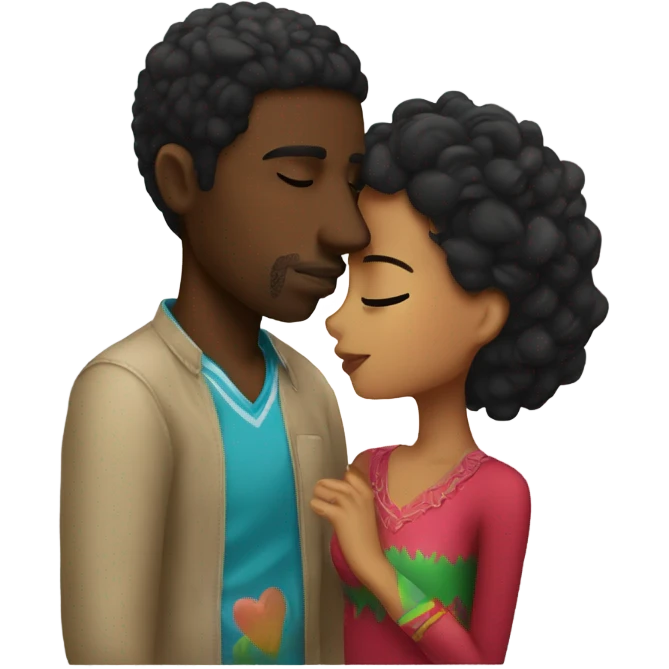 kiss and cuddle black man Mexican girl emoji