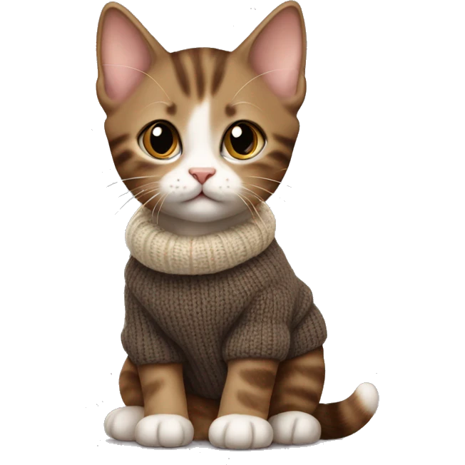 tricolor realistic kitten in brown sweater emoji