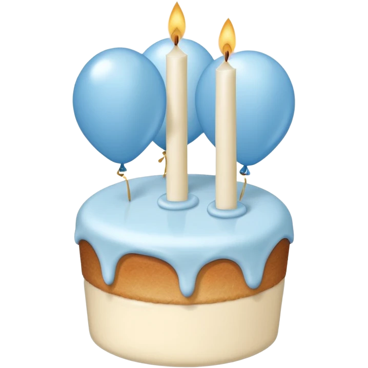 Please make some balloons that are light blue and beige, and place a small cake underneath the balloons. emoji