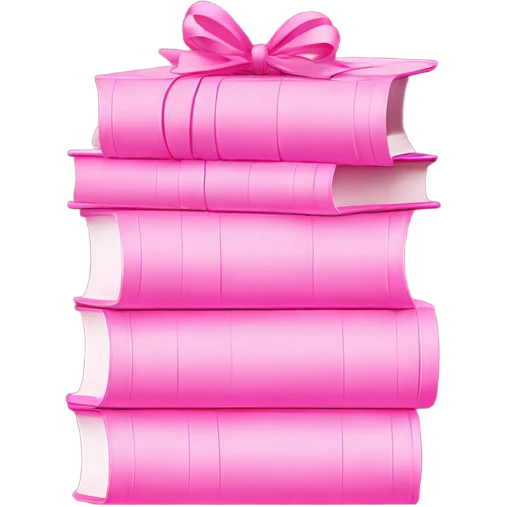 Pink Books stacked up and tied together by a pink bow emoji