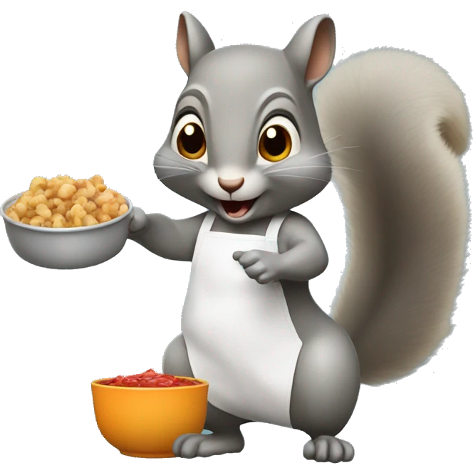 Grey squirrel standing up cooking food emoji