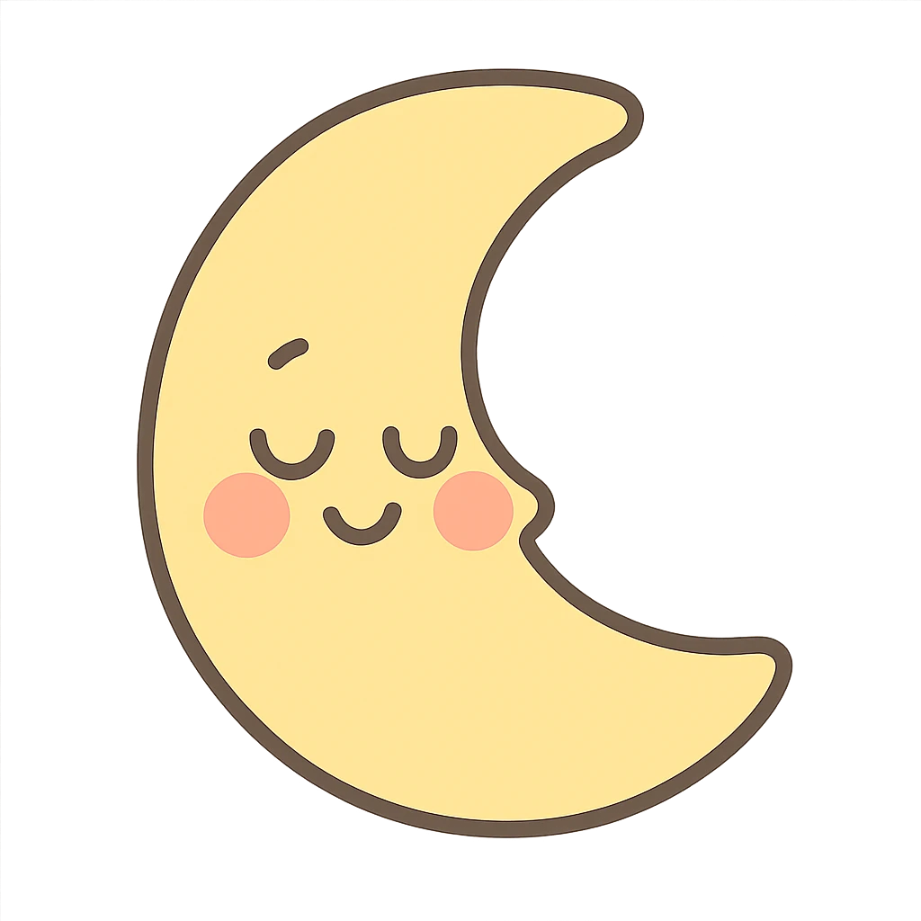soft pastel sleepy yellow crescent moon with gentle smile and blushing cheeks, no arms, no legs, full body, kawaii style emoji