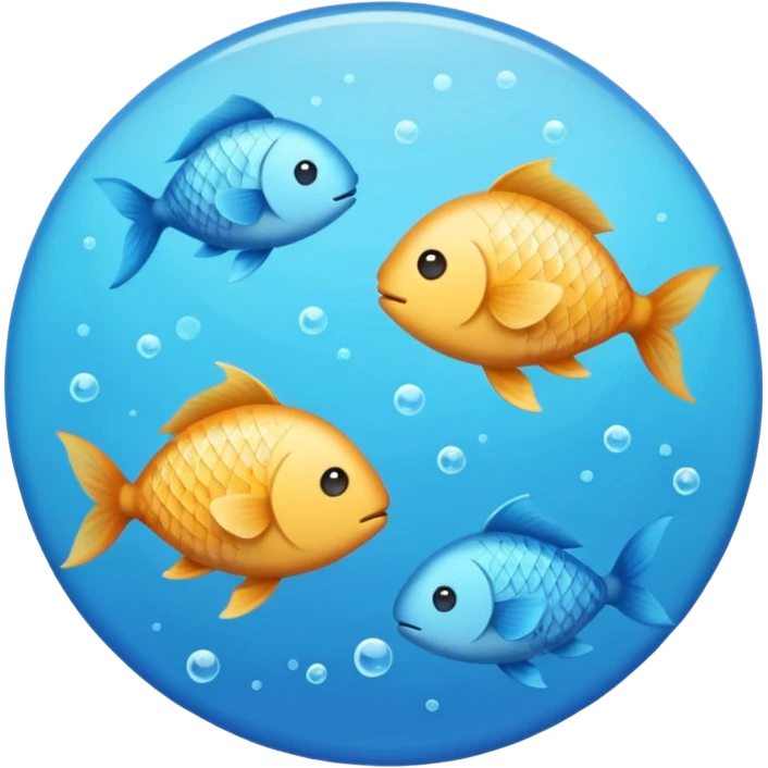 Make an emoji with two fish as pisces from horoscope, make them look very cute and emoji like. In a circle, from top down view emoji