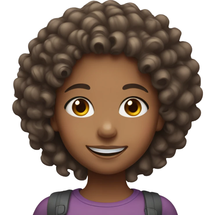 smiling girl with mixed color skin that has tight curly hair emoji