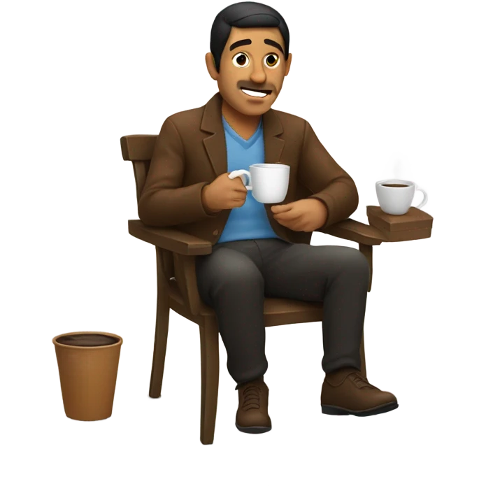 Mexican guy drinking a coffee sitting on a chair emoji