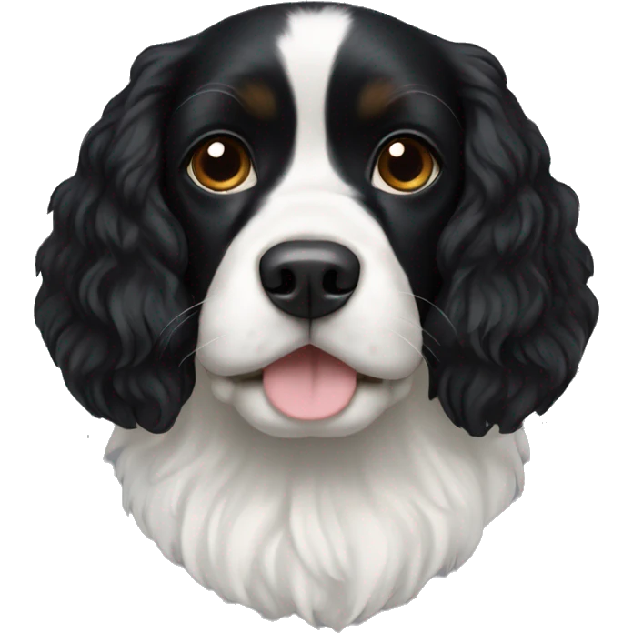 Small completely black king spaniel with black fur on his whole face and white fur on chest emoji