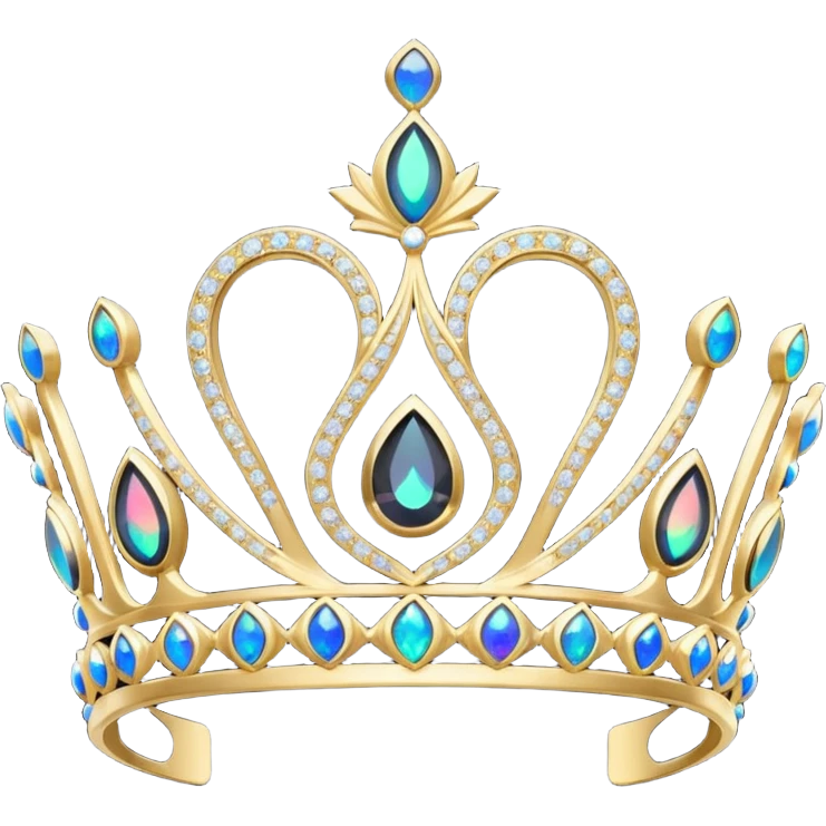 A hyperrealistic 3d rendering isolated black color tiara, decorated with hyperrealistic mirco-detailed sparkling diamonds, and shimmering multicolor hyperrealistic black opals, 8k emoji