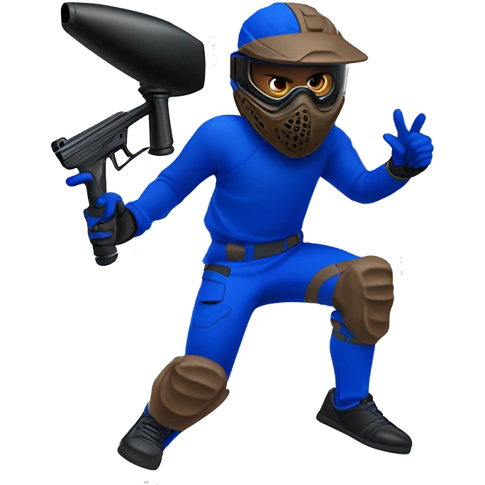 Brown skin paintball player wearing a royal blue long sleeve jersey, black pants and running with a paintball gun in hand emoji