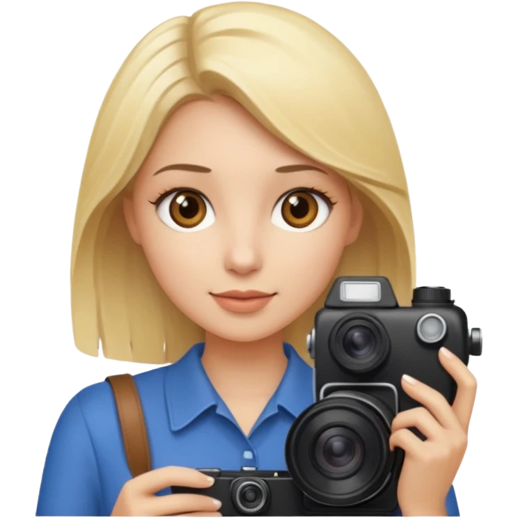Emogi simple femme blonde yeux marron qui tient un appareil photo emoji