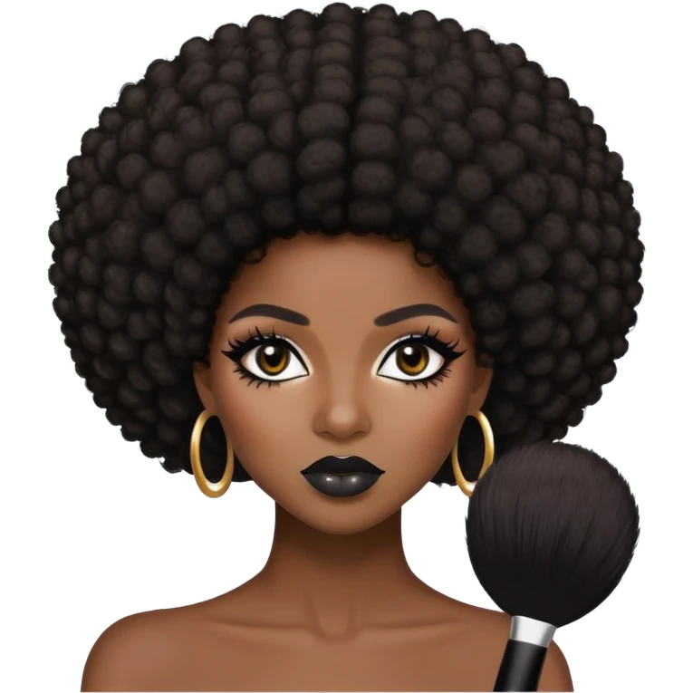 dark skin baddie,pretty makeup, black eyeliner, afro hair emoji